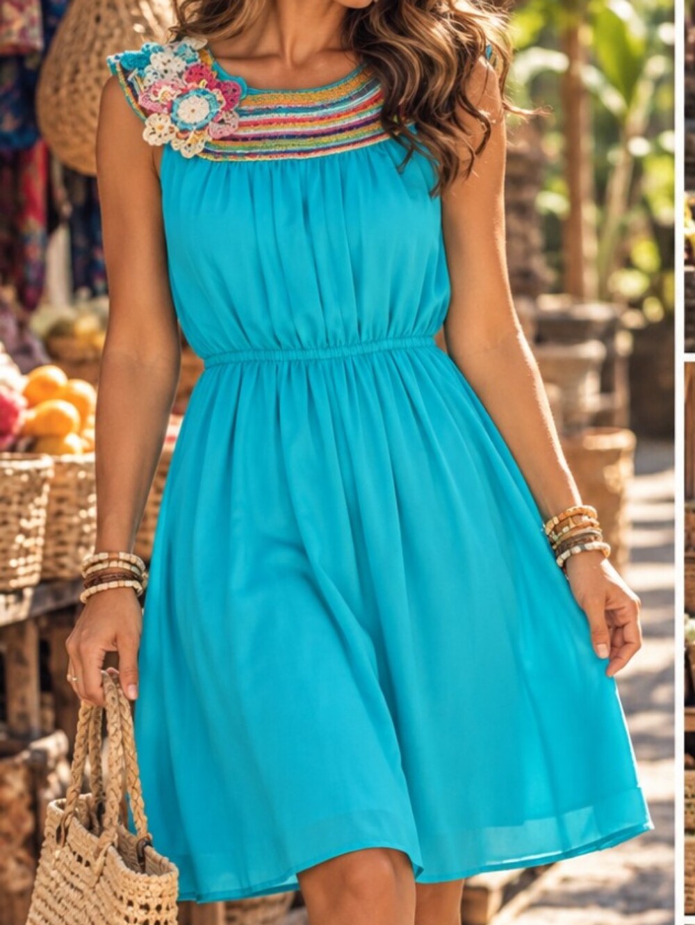 Anthropologie Turquoise Blue Floral Red Yellow Patchwork Pink Dress Medium